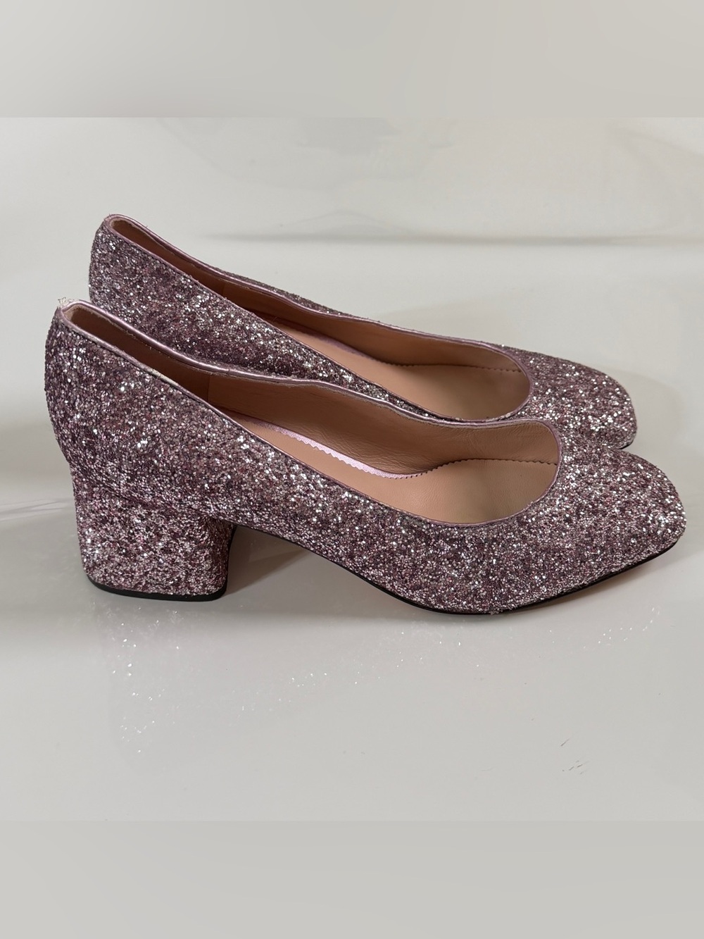 J.CREW Celia GLITTERY PALE PINK SPARKLE Block Heel PUMPS - Women's Size 8 US